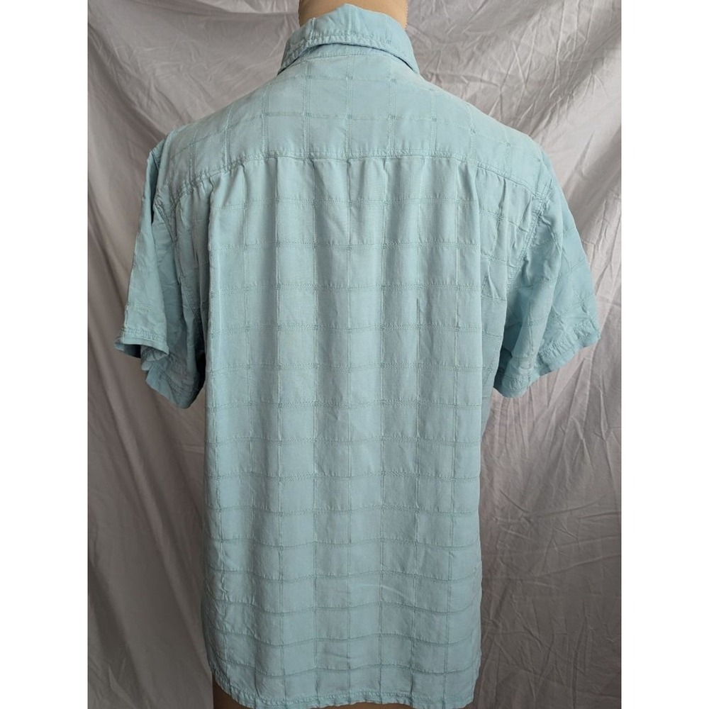 Light Blue Textured Windowpane Grid Short Sleeve Button Up Shirt Womens Sz L - Picture 2 of 6